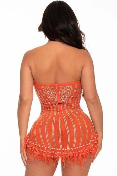 Women's Orange mini dress elegant style back view