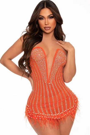 Head-Turningly Pretty Mini Dress(Orange) close up detail of elegant design