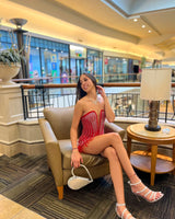 Women's Red mini dress elegant style back view