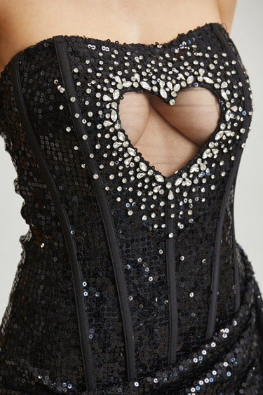 Heart of Lace Mini Dress - Black - Palazzo Couture Online