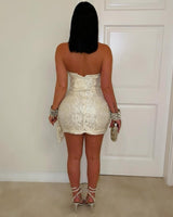 Heart of Lace Mini Dress (Champagne) - Palazzo Couture Online