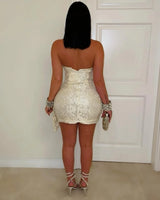 Heart of Lace Mini Dress  - Champagne showing dress construction and fit details