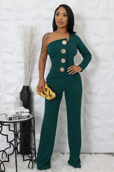 Heart and Soul Jumpsuit Hunter Green - women's one-piece outfit for going out