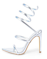 Helix Laurent Intense Heels (Black) on display – black faux leather stiletto