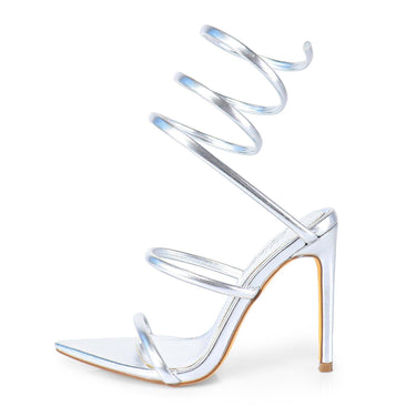 Helix Laurent Intense Heels (Black) on display – black faux leather stiletto