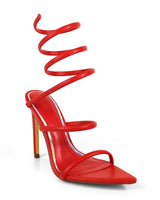 Helix Laurent Intense Red Stiletto Heels with Spiral Wrap Design for women - stylish heels by Palazzo Couture