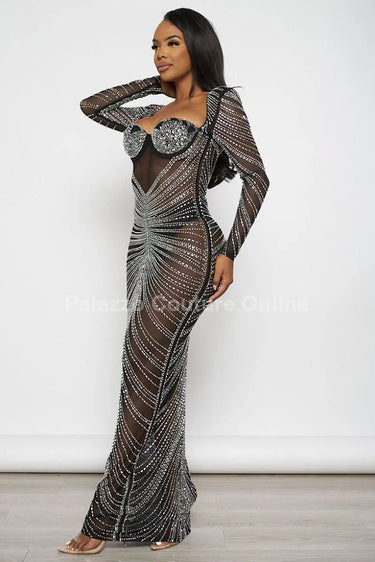 Women's Black maxi dress elegant style back view