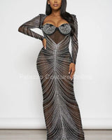 Her Special Black Evening Gown with Rhinestone Embellishment front view showing full-length maxi silhouette