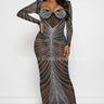 Her Special Black Evening Gown with Rhinestone Embellishment front view showing full-length maxi silhouette