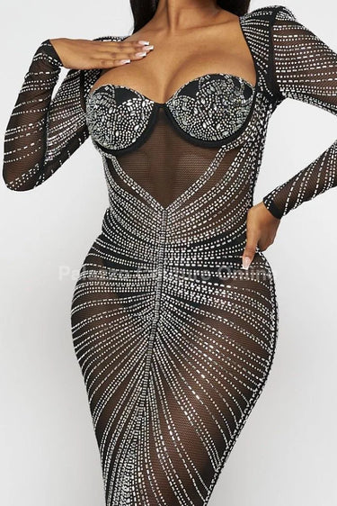 Elegant Black elegant maxi dress on model styled for evening event