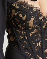 High Class Lace Trim Blazer 2 pcs Jumpsuit Set (Black) - Palazzo Couture Online