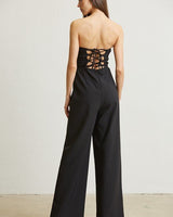 High Class Lace Trim Blazer 2 pcs Jumpsuit Set (Black) - Palazzo Couture Online