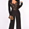 High Class Lace Trim Blazer 2 pcs Jumpsuit Set (Black) - Palazzo Couture Online