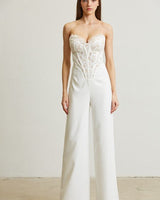 High Class Lace Trim Blazer 2 pcs Jumpsuit Set (white) - Palazzo Couture Online