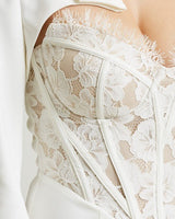 High Class Lace Trim Blazer 2 pcs Jumpsuit Set (white) - Palazzo Couture Online