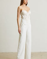 High Class Lace Trim Blazer 2 pcs Jumpsuit Set (white) - Palazzo Couture Online