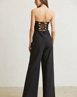 High Class Lace Trim Blazer 2 pcs Jumpsuit Set (Black) - trendy women's jumpsuit