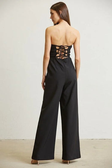 High Class Lace Trim Blazer 2 pcs Jumpsuit Set (Black) - trendy women's jumpsuit