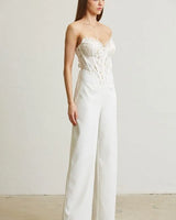 High Class Lace Trim Blazer 2 pcs Jumpsuit Set (white) - trendy women's jumpsuit