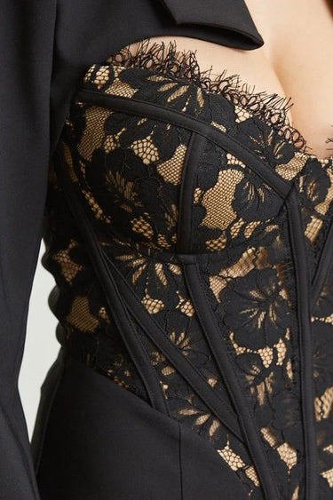 High Class Lace Trim Blazer 2 pcs Jumpsuit Set (Black) - chic one-piece by Palazzo Couture