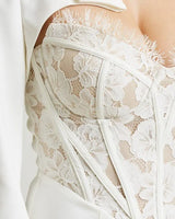 High Class Lace Trim Blazer 2 pcs Jumpsuit Set (white) - bold jumpsuit for women
