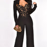 High Class Lace Trim Blazer 2 pcs Jumpsuit Set (Black) for women - stylish jumpsuit by Palazzo Couture