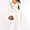 High Class Lace Trim Blazer 2 pcs Jumpsuit Set (white) for women - stylish jumpsuit by Palazzo Couture