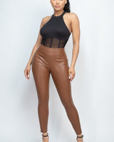 High Waist Skinny Faux Leather Pants (Brown) - Palazzo Couture Online