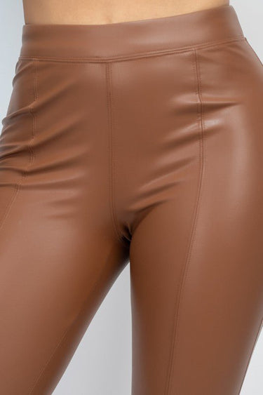 High Waist Skinny Faux Leather Pants (Brown) - Palazzo Couture Online