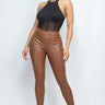 High Waist Skinny Faux Leather Pants (Brown) - front view
