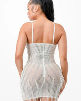 Women's White mini dress elegant style back view