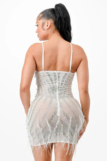 Women's White mini dress elegant style back view