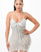 Hollywood Glamour Mini Dress (White) front view showing mini dress silhouette