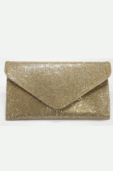 Hollywood Rhinestones Envelope Clutch (Gold) - Palazzo Couture Online