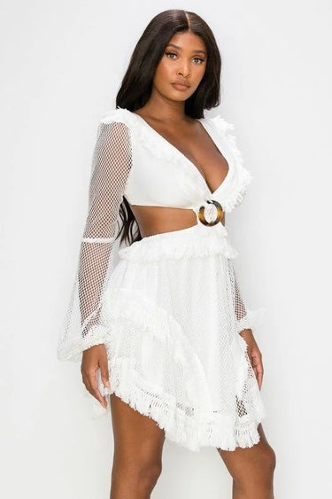 Women's  mini dress long sleeve style back view