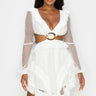 Honey Comb Mesh Mini Dress with Long Sleeves and Side Cutouts front view showing mini dress silhouette