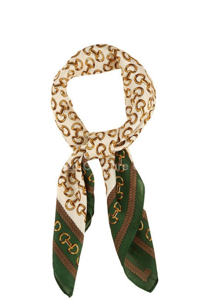 Horse Bit Print Satin Scarf One Size / Green Hand Bag