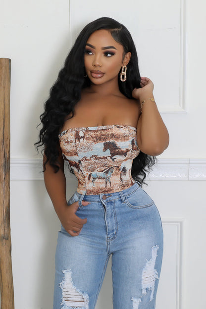 corset top with horse print