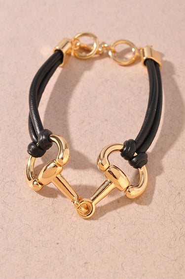 Equestrian Horsebit Vegan Leather Cord Bracelet – Double Strand Toggle Bracelet
