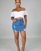 Hot Stuff White Crop Top with Off Shoulder Neckline and Tie Back - women's cropped top