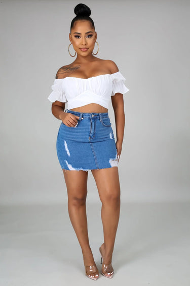 Hot Stuff White Crop Top with Off Shoulder Neckline and Tie Back - women's cropped top