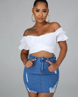 Hot Stuff White Crop Top with Off Shoulder Neckline and Tie Back - stylish going out crop top