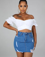 Hot Stuff White Crop Top with Off Shoulder Neckline and Tie Back for women - crop top by Palazzo Couture