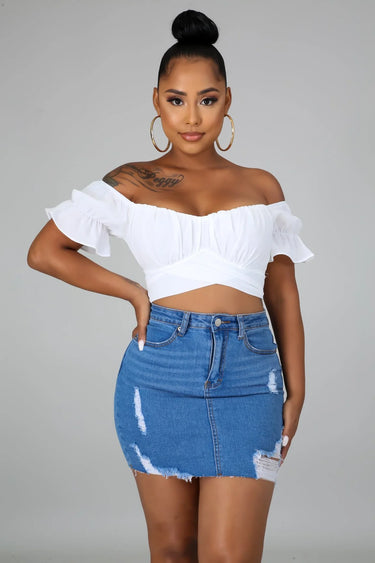 Hot Stuff White Crop Top with Off Shoulder Neckline and Tie Back for women - crop top by Palazzo Couture