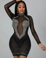 Hottest Nights Sheer Black Dress with Rhinestone Detail close up detail of elegant design