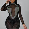 Hottest Nights Sheer Black Dress with Rhinestone Detail front view showing mini dress silhouette