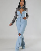 Hues Of Love Denim Jumpsuit with Stretch & Contrast Detail - view 2