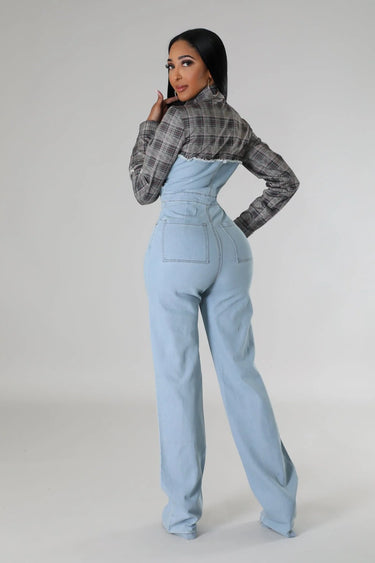 Hues Of Love Denim Jumpsuit with Stretch & Contrast Detail - view 4