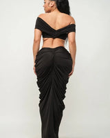 I Dream of Genie Black Skirt Set close up of matching top design and fabric