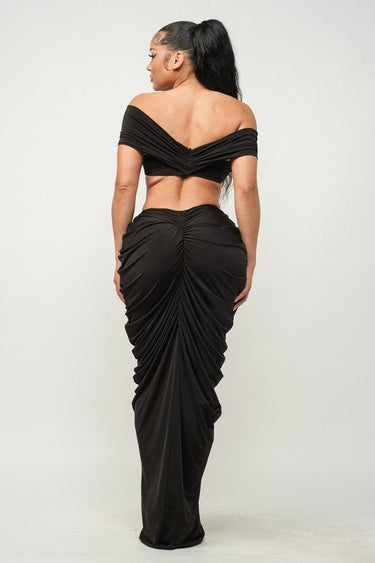 I Dream of Genie Ruched Skirt Set (Black) - Palazzo Couture Online